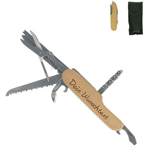 Personalisiertes Multifunktions-Taschenmesser mit Holzgriff - 12in1 Edelstahl Multitool Werkzeug - Klappmesser als Geschenkidee für Männern ("Wood") von Uakeii