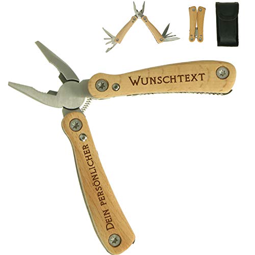 Personalisiertes Multifunktions-Taschenmesser mit Holzgriff - 8in1 Edelstahl Multitool Werkzeug - Klappmesser mit Namen - Geschenk für Männer zum Vatertag ("Wood" klein) von Uakeii