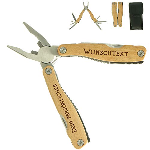 Personalisiertes Multifunktions-Taschenmesser Holzgriff - 9in1 Edelstahl Multitool Werkzeug - Outdoor Klappmesser - Geschenk für Männer zum Vatertag ("Wood" groß) von Uakeii