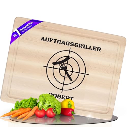Personalisiertes Schneidebrett aus Buchenholz - Geschenk zum Geburtstag - 40 cm Schneidebrett Holz - Brett inkl. Saftrille - Holzbrett als Geschenkidee mit Motiv & Gravur von Uakeii