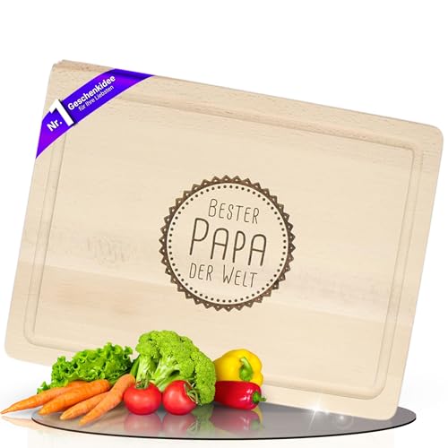 Personalisiertes Schneidebrett aus Buchenholz - Geburtstagsgeschenk für Papa - 40 cm Schneidebrett Holz - Brett inkl. Saftrille - Holzbrett als Geschenkidee (Motiv 3 - Bester Papa) von Uakeii