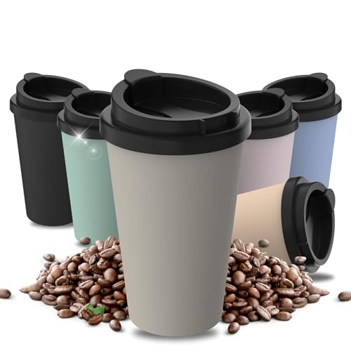 Thermobecher Kaffee to go aus Bio-Kunststoff - Kaffeebecher 350 ml BPA-frei & 100% recyclebar - Made in Germany Trinkbecher mit Deckel - Coffee Mug fürs Büro, Auto, Schule uvm. (Haselnuss) von Uakeii
