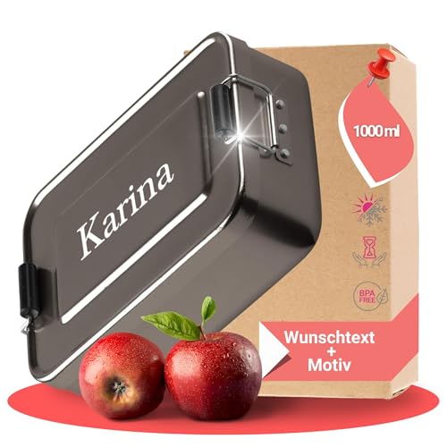 Uakeii Personalisierte Vesperbox mit Gravur, tolles Geschenk für Schule Kindergarten (Anthrazit) von Uakeii