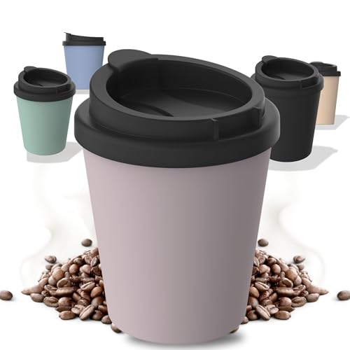 Thermobecher Kaffee to go aus Bio-Kunststoff - Kaffeebecher 250 ml BPA-frei & 100% recyclebar - Made in Germany Trinkbecher mit Deckel - Coffee Mug fürs Büro, Auto, Schule uvm. (Flieder) von Uakeii