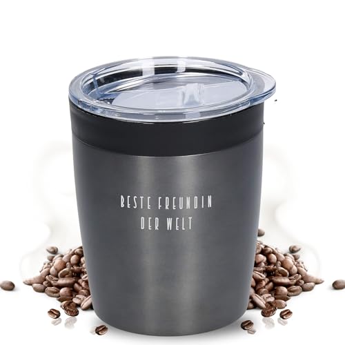 Uakeii doppelwandiger Edelstahl Thermobecher personalisiert – 100% auslaufsicherer & thermoisolierter Kaffeebecher – 280 ml Coffee to go Isolierbecher mit Wunschgravur (Grau) von Uakeii