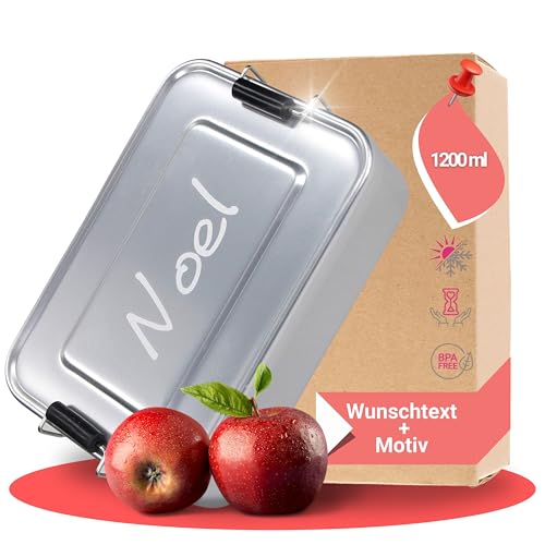 elasto – Personalisierte Brotdose mit Name aus Aluminium – BPA-freie Brotbox mit Gravur für Kindergarten, Schule & Ausflüge – Personalisierte Geschenke für Kinder (17x12x5 cm | Silber) von Uakeii