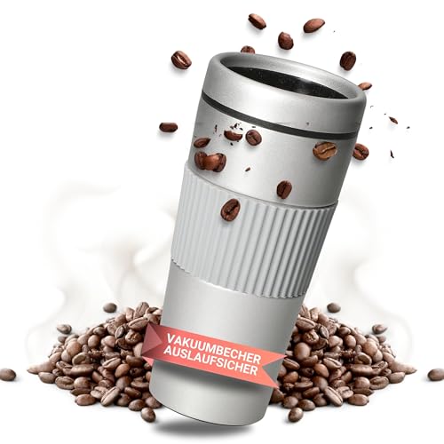 elasto - doppelwandiger Edelstahl Thermobecher JUPITER – 350 ml Thermo Kaffeebecher für heiße & kalte Getränke – Coffee to go Isolierbecher (Silber/Grau) von Uakeii