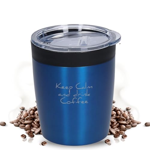 Uakeii doppelwandiger Edelstahl Thermobecher personalisiert – 100% auslaufsicherer & thermoisolierter Kaffeebecher – kleiner 280 ml Coffee to go Isolierbecher (Blau) von Uakeii