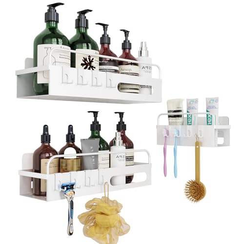 Uamector Duschablage ohne Bohren - 3 Stück Badezimmer Regal Duschkorb Shampoo Halterung - Rostfrei Duschregal für Duschgel mit 12 Haken und 8 Silikonpads (Legierter Stahl) von Uamector