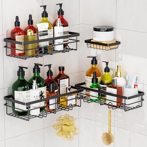 Uamector Duschablage ohne Bohren - Duschregal - Rostfrei Badezimmer Regal - Badregal Shampoo Halterung für Dusche (Schwarz, 4 Stück) von Uamector