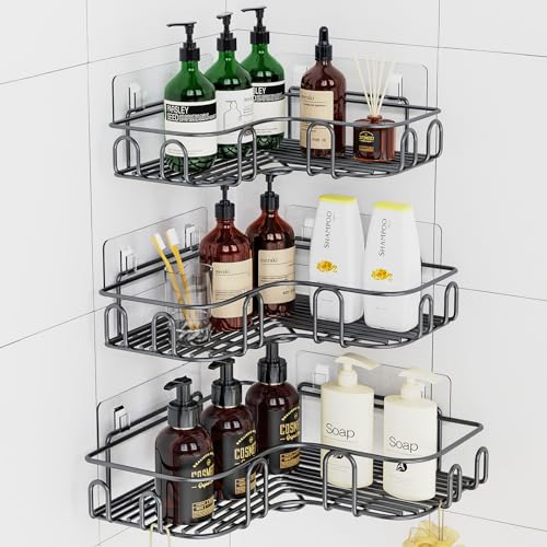 Uamector Duschablage ohne Bohren Ecke - 3 Stück Badezimmer Regal Duschkorb - Rostfrei Schwarz Duschregal für Duschgel - Shampoo Halterung für Eckregal Dusche (Eck 3er-Pack) von Uamector