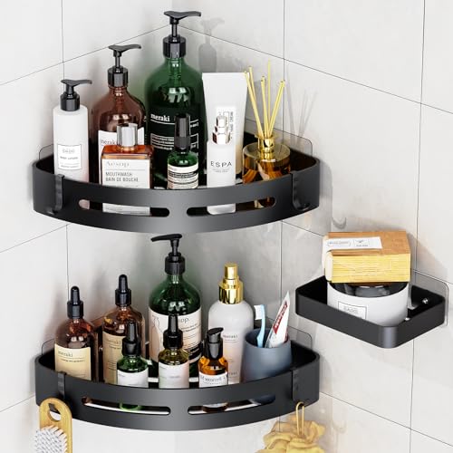 Uamector Duschablage ohne Bohren Ecke - Badezimmer Regal Duschkorb - Rostfrei Schwarz Duschregal für Duschgel - Shampoo Halterung für Eckregal Dusche (2 Ecken + 1 Seifenständer) von Uamector