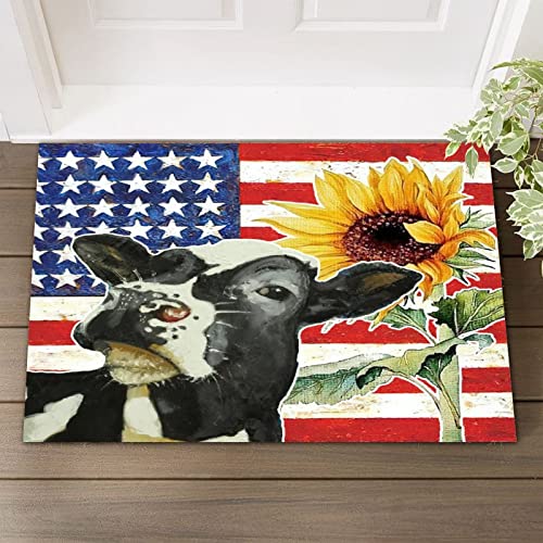 Bauernhoftiere Sonnenblume amerikanische Flagge süße Kühe, schwarz und weiß Kokosfaser Fußmatte rutschfeste PVC-Rückseite Willkommensmatten lustige Kühe Eingangsbereich Outdoor Bodenmatte von UanMere