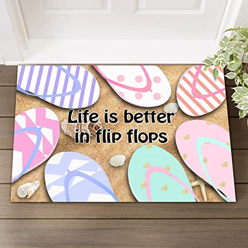 Kokosfaser-Fußmatte, leicht zu reinigen, Life Is Better in Flip-Flops, Veranda-Teppich, 40,6 x 61 cm, inspirierender Satz auf einer Meereslandschaft, heißer Sommerdruck, natürliche Fußmatte, perfekt von UanMere