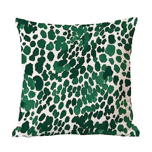 UanMere Leopard Graphit Grün Punkt Kissenbezüge Grüner Druck Leopard Kissenbezüge 50 x 50 cm Baumwolle Leinen Kissenbezüge Wunderschöne Kissenbezüge mit unsichtbarem Reißverschluss für neues Zuhause von UanMere