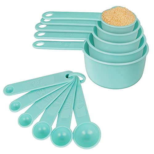 Messlöffel Set, 11er Set Wiederverwendbare Kunststoff Messbecher und Messlöffel, 5 Measuring Cups + 6 Messlöffel zum Messen von Trockenen und Flüssigen Zutaten (Grün) von Uaugulft