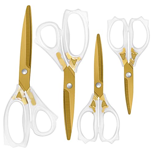 Uaugulft Acrylschere, Scharfe Titan-Klingen mit ergonomischem ABS-Griff, Mehrzweckschere 4er Set, Geeignet für Nähen und Haushalt, Klar und Goldton von Uaugulft