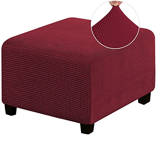 Hockerbezug, Stretch-Jacquard-Fußhocker-Schonbezug, mit elastischen Fußhocker-Schonbezügen, staubdichte, abnehmbare, waschbare Fußstützen-Hockerbezüge,Wine red von Uavchy