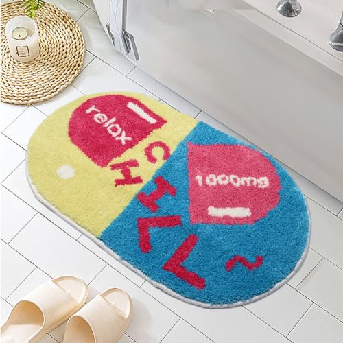 Ubaywey Chill Pill Teppich Microfiber Badezimmerteppich Bunt Ausgefallene Teppich rutschfest Beflockt Bodenteppich Kinder Schlafzimmer für Badezimmerdekoration von Ubaywey