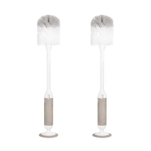 Ubbi Deluxe Baby Bottle Brush Set, Bottle Brush and Nipple Brush with Suction Cup, Baby Cleaning Essentials, Set of 2, Taupe von Ubbi