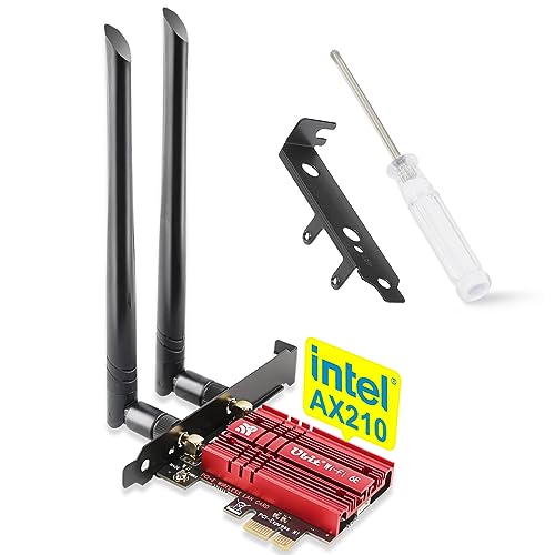 Ubit 5400Mbit/s WLAN Karte，WLAN & Bluetooth Intel AX210 (6GHz/5GHz/2,4GHz) PCIe WLAN Karte für PC mit Bluetooth 5.3 PCI Express Netzwerkkart für Windows 10/11(Rot) von Ubit