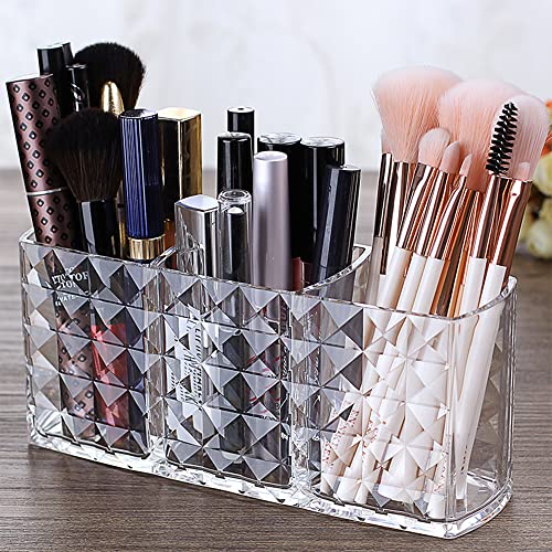Ubitree Kosmetik Organizer, 3 Fächern Kristall Makeup Pinsel Halter für Eyeliners Lippenstift Wimperntusche, Acryl Schminkaufbewahrung für Badezimmer Schlafzimmer Waschtische Büro Schreibtisch von Ubitree