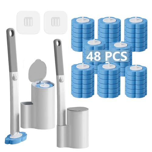 Einweg Toilettenbürste，2er Set verlängertem Griff und Halter-Set WC-Bürsten，Klobürste mit 48 Stück Reiniger Nachfüllungen für Badezimmerreinigung，Waschbecken，Badewanne，Boden - Blau (Ocean Fresh Duft) von Ucaimao