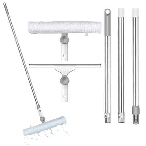 Fensterreiniger mit Teleskopstiel，140cm Professionelle Fensterreinigung Combo mit langem Griff 360° drehbare Gummisqueege und Mikrofaser Scrubber Fenster Reiniger Kit für Auto, Duschglas, Fenster ﻿ von Ucaimao