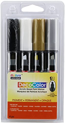 DecoColor Marker-Set, Keilspitze, Schwarz, Weiß, Gold und Silber, 4 Stück DecoColor Marker-Set, Keilspitze, Schwarz, Weiß, Gold und Silber, 4 Stück von Uchida