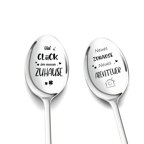 Einzugsgeschenke Wohnung,2 Stück Kaffeelöffel Geschenk zum Einzug Neue Wohnung Geschenke für Frauen Freundin Richtfest Geschenk zum Einzug Neues Zuhause Haus für Frau Nachbarn von Uckioeeo