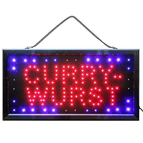 Currywurst LED Schild Wurstverkauf Leuchtreklame Imbiss Kiosk Wurstbude Werbeschild für Schaufenster Leuchtschild Laden Geschäft Deko Beleuchtung von Ucult