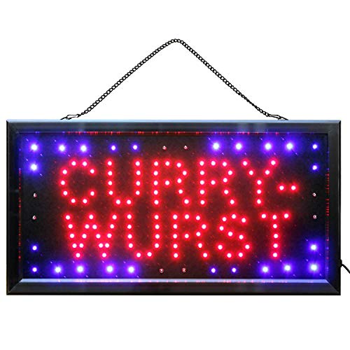 Ucult Currywurst LED Schild Wurstverkauf Leuchtreklame Imbiss Kiosk Wurstbude Werbeschild für Schaufenster Leuchtschild Laden Geschäft Deko Beleuchtung von Ucult