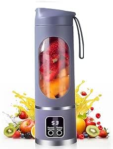 Ubdrud Tragbarer Mixer, 12 Klingen, Entsafterbecher für Saft-Shakes und Smoothies 450 ml Mini-Mixer mit LED-Display, wiederaufladbar für Zuhause, Sport, Outdoor,Violett von Udbrud