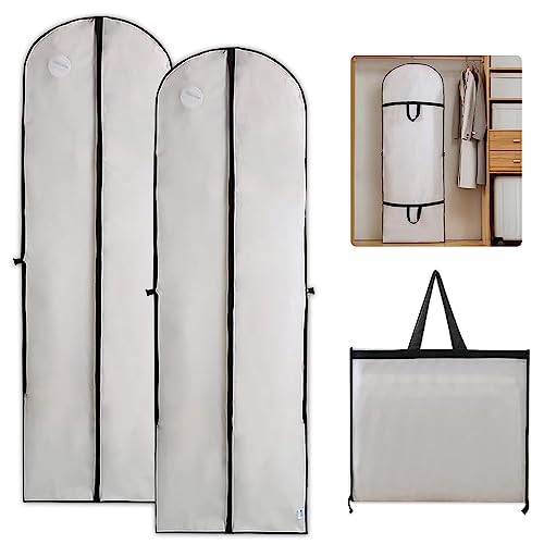 Udbrud 2 Stück Kleidersack Lang, Atmungsaktiver Kleidersack 180cm x 60cm Faltbar Kleiderschutzhülle mit Reißverschluss für Anzüge Kleider Mäntel Sakkos Hemden Abendkleider Anzugsack Aufbewahrung von Udbrud