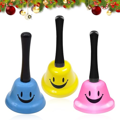Udbrud 3 Stück Handglocke, Metall Tischglocke Rezeptionsklingel Lustig Lächeln Muster Tischklingel, Ring Service Glocke Multifunktionshandglocke für Schule, Kirche, Hotel, Weihnachten und Hochzeitsser von Udbrud