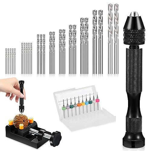 Udbrud 37 Teiliges Mini-Handbohrer-Set für Handwerk, 0,3–1,2 mm PCB-Mini-Bohrer und 0,5–3,0 Spiralbohrer mit Präzisions-Handstift-Schraubstock Micro Twist Bohrerspitzen für Bohrwerkzeuge Modellbau DIY von Udbrud