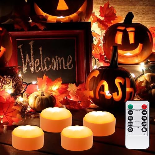 Udbrud 4 Stück Halloween LED Kürbis Lichter, Jack-O-Lantern Lichter mit Fernbedienung und Timer, Halloween Kerzenlampe Deko Batteriebetrieb, Flammenlose Kerzenlicht Led Dimmbar Spot Nachtlicht Party Udbrud 4 Stück Halloween LED Kürbis Lichter, Jack-O-Lantern Lichter mit Fernbedienung und Timer, Halloween Kerzenlampe Deko Batteriebetrieb, Flammenlose Kerzenlicht Led Dimmbar Spot Nachtlicht Party von Udbrud