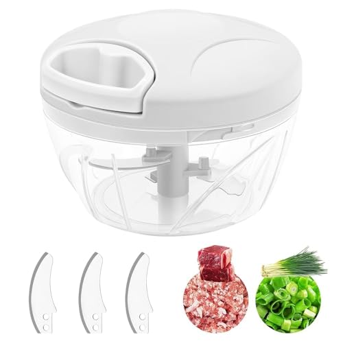 Udbrud 500 ml Zwiebelschneider Manuell, Zwiebel Zerkleinerer Manuell mit Seilzug Multizerkleinerer Zwiebelhacker Gemüsezerkleinerer Küche für Gemüse, Obst, Zwiebeln, Nüsse, Knoblauch von Udbrud