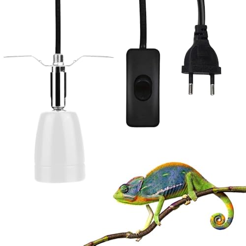 Udbrud Heiz Lampenfassung, E27 Keramik Reptilien Wärmelampe Lampenfassung mit Kabel, Wärmelampe Fassung Porzellanfassung 360° Drehbar Keramik-Heizlampe für Amphibien Aquarium Tiere (Weiß) von Udbrud
