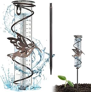 Udbrud Outdoor-Regenmesser, 7-Zoll-Glas-Regenmesser mit Klarer Skala Abnehmbarer Niederschlagsmesser mit Erdspieß Kolibri-Spiral-Regenmesser für Garten, Rasen, Terrasse, Wegelandschaft von Udbrud