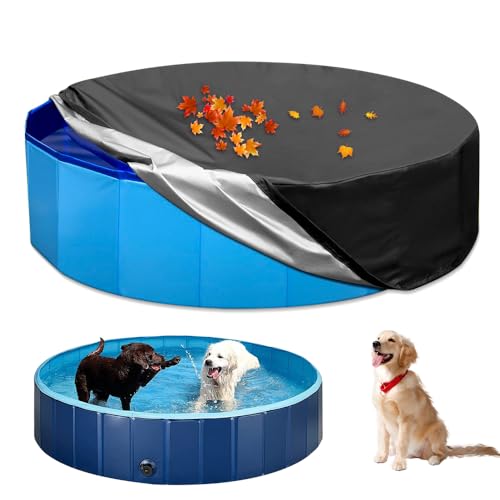 Udbrud Poolabdeckung Rund, Hundepool Abdeckung 160 x 30cm, Pool Abdeckplane Rund mit Kordelzug, Faltbare Wasserdicht UV-Schutz Regenschutz Pool Schwimmbadabdeckung für Hund und Kinderpool von Udbrud