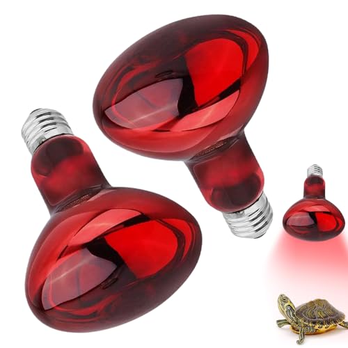 Udbrud Reptilien Wärmelampe Terrarium, 2 Stück Reptilien Rotlichtlampe 100W Infrarotlampe Wärmelampe Birne E27 Infrarot Heizlampe für Schildkröten Hühner Hunde Schlangen Amphibien (Rot) von Udbrud