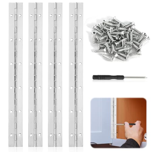 Udbrud Stangenscharnier, 4 Stück 30cm Klavierband Edelstahl Mit 48 Stück Schrauben Edelstahl Scharniere Steckverbinder Strapazierfähig Klavierscharnier für Klaviere, Schranktüren, Fenster von Udbrud