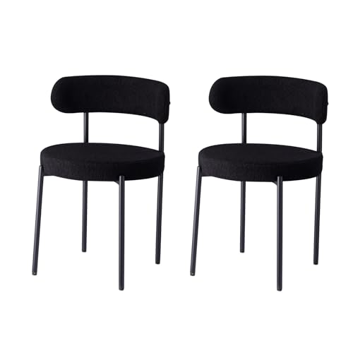 Uderkiny 2er-Set Esszimmerstühle, Gepolsterte Küchenstühle mit Teddysamt, Teddy Stoff Runde Boucle Stühle，Geeignet für Küche/Wohnzimmer/Esszimmer/Schlafzimmer (Schwarz/Teddysamt) von Uderkiny