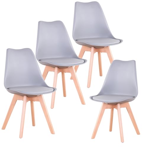 Uderkiny 4er-Set Esszimmerstühle, Skandinavische Stühle, Beine aus Massivholz, Ergonomisches nordisches Design, ideal für Esszimmer, Wohnzimmer, Küche, Schlafzimmer (Grau, 4) von Uderkiny