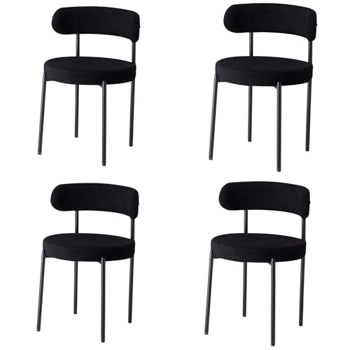 Uderkiny 4er-Set Esszimmerstühle, Gepolsterte Küchenstühle mit Teddysamt, Teddy Stoff Runde Boucle Stühle，Geeignet für Küche/Wohnzimmer/Esszimmer/Schlafzimmer (Schwarz/Teddysamt) von Uderkiny