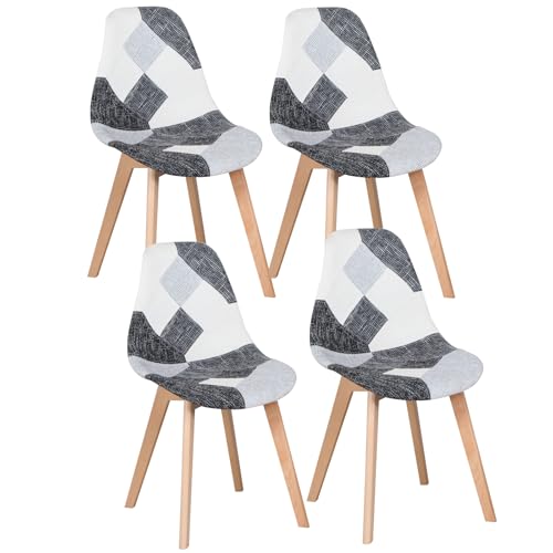 Uderkiny 4er-Set Esszimmerstühle, skandinavischer Patchwork-Sessel, gepolsterter Stuhl, Patchwork-Stuhl für Küche/Büro, Stuhlbeine aus massivem Eichenholz (Grau,4) von Uderkiny
