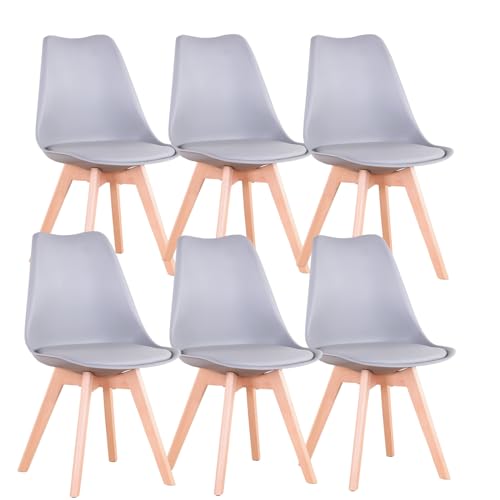 Uderkiny 6er-Set Esszimmerstühle, Skandinavische Stühle, Beine aus Massivholz, Ergonomisches nordisches Design, ideal für Esszimmer, Wohnzimmer, Küche, Schlafzimmer (Grau, 6) von Uderkiny