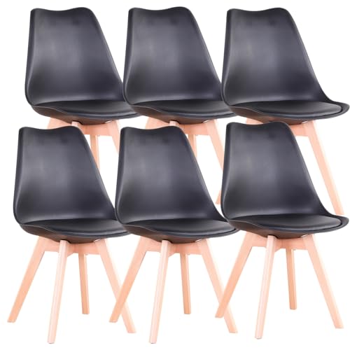 Uderkiny 6er-Set Esszimmerstühle, Skandinavische Stühle, Beine aus Massivholz, Ergonomisches nordisches Design, ideal für Esszimmer, Wohnzimmer, Küche, Schlafzimmer (Schwarz, 6) von Uderkiny