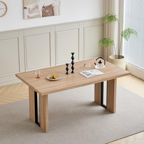 Uderkiny Esstisch 160 x 90 x 75 cm, Rechteckiger Tisch Für 8–10 Personen, Geeignet Für Esszimmer, Küche, Wohnzimmer, Konferenzraum, MDF + Metall-Tischbeine, 4 cm Dicke Tischplatte (Helle Holzoptik) von Uderkiny